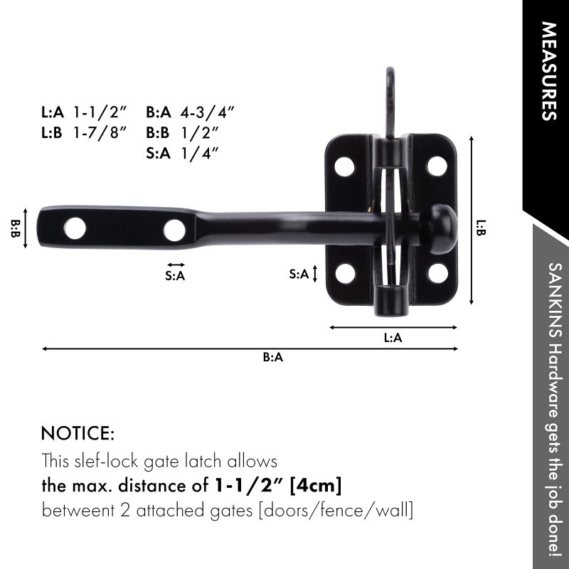 SANKINS Self Locking Gate Latch Automatic Gravity Lever for Wood Fence Gate, Door Latches, Steel, Black - Image 5